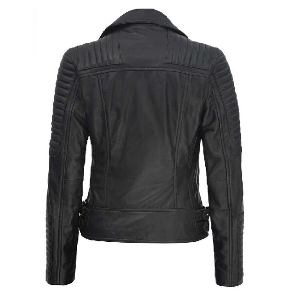 Classy Black Moto Racer Leather Jacket Womens Back