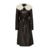 Black Boose Belted Shearling Trimmed Trench Leather Coat