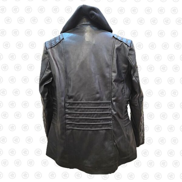 Black Designer Hooded Motorcycle Leather Jacket Back