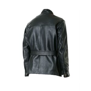 Black Mens Classic Vintage Style Biker Leather Jacket Back
