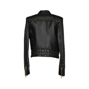 Black Quilted Stylish Biker Leather Jacket Back
