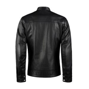 Black Slim Fit Maroon Striped Stylish Leather Jacket Back