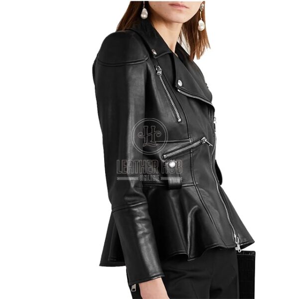 Black Stylish Flared Leather Jacket Side