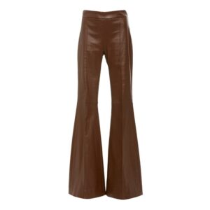 Brown Bootcut Flared Fashion Pintuck Leather Pants