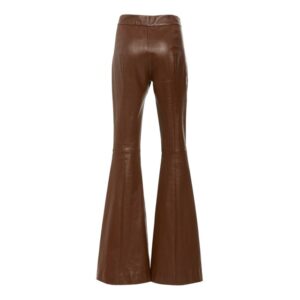 Brown Bootcut Flared Fashion Pintuck Leather Pants Backside