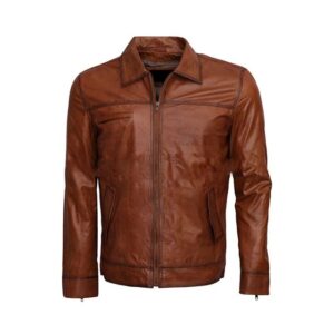 Mens Brown Double Shaded Waxed Leather Jacket