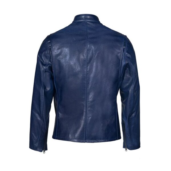 Classic Blue Genuine Biker Leather Jacket Back