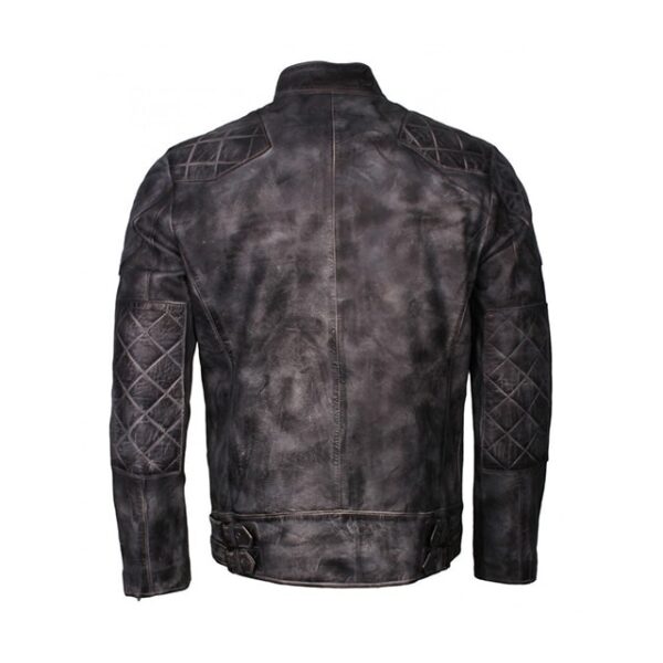 David Beckham Quilted Grey Waxed Motorcycle Leather Jacket Back