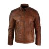 Designer Mens Belted Neck Motorcycle Leather Jacket