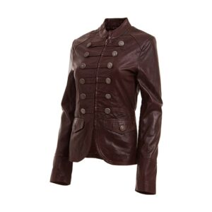 Designer Military Style Brown Leather Jacket Side