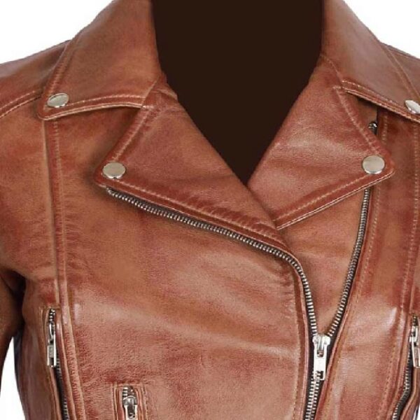 Elisa Women's Light Brown Leather Jacket Collar