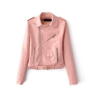 Exotic Pink Women Classic Motorcycle Leather Jacket