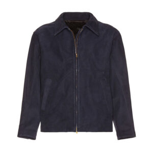 Navy Blue Suede Leather Jacket Front