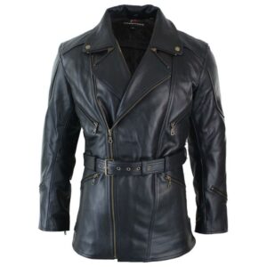 German Classic Black Officer Leather Coat