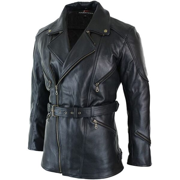 German Classic Black Officer Leather Coat