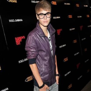 Justin Bieber Purple Bomber Leather Jacket