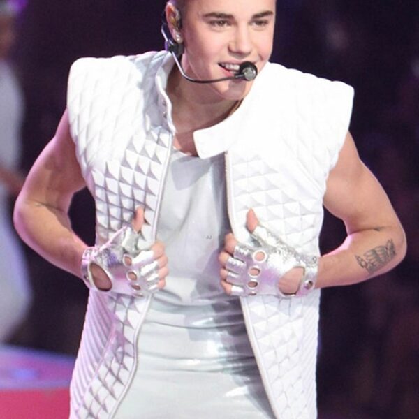 Justin Bieber White Quilted Leather Vest