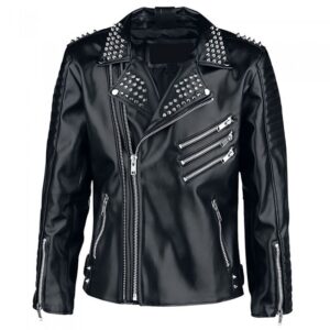 Men Black Studded Biker Leather Jacket