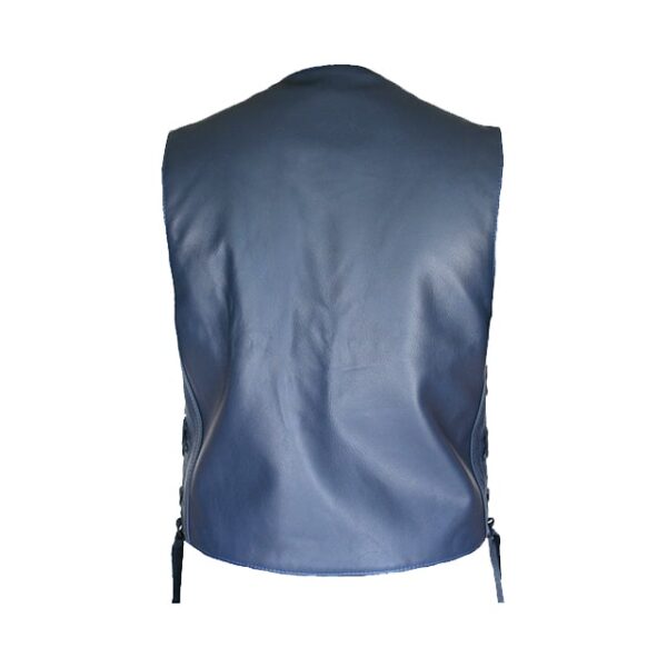 Men Blue Cruiser Leather Vest Back
