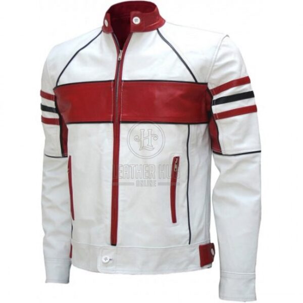 Men's Red and White Motorcycle Jacket