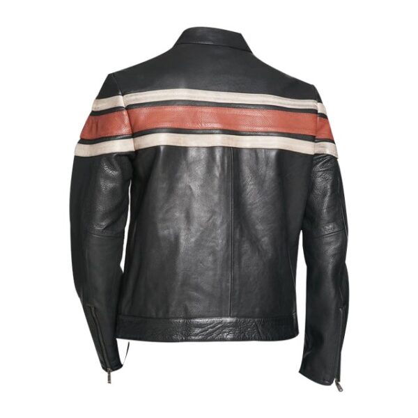 Mens Black Genuine Lambskin Striped Leather Jacket Back