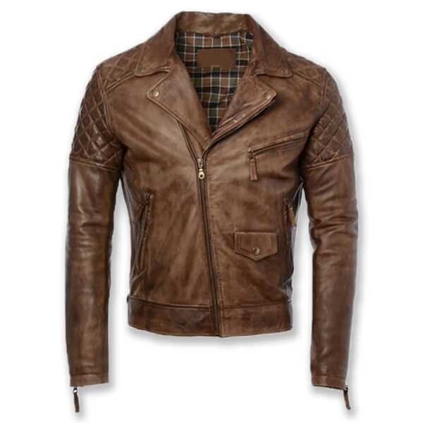 Men’s Jet Waxed Quilted Motorcycle Leather Jacket