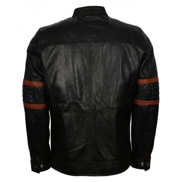 Mens Quilted Brown Stripes Black Leather Jacket Back
