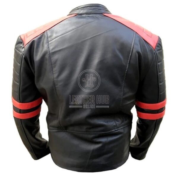 Mens Red Striped Black Motorcycle Leather Jacket Back