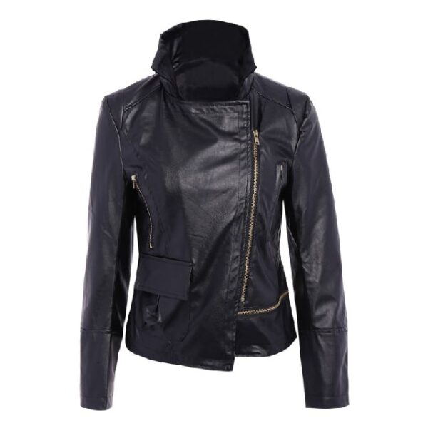 Mid-Night Asymmetric Slim Fit Black Leather Jacket