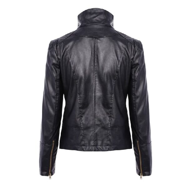 Mid-Night Asymmetric Slim Fit Black Leather Jacket Back