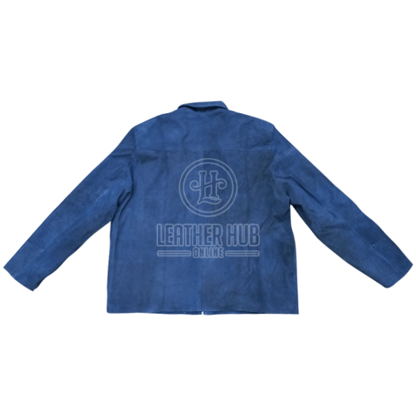 Navy Blue Suede Leather Jacket Back