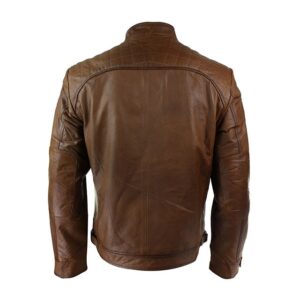 Mens Retro real zipper biker jacket soft leather back