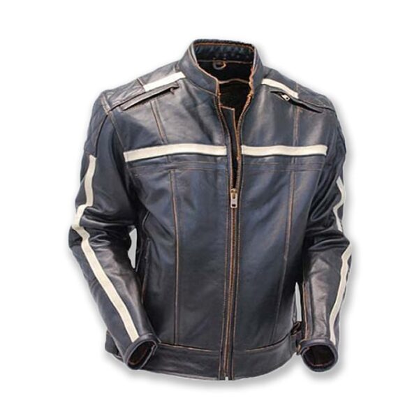 Retro Café Racer Vintage Motorcycle Grey Leather Jacket
