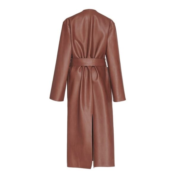 Women's Rust Brown Designer Leather Trench Coat Back
