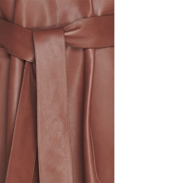 Women's Rust Brown Designer Leather Trench Coat