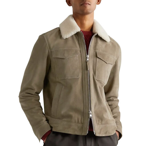 Shearling Trimmed Suede Trucker Jacket Front