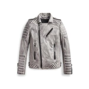 Smoke Grey Distressed Mens Designer Leather Jacket