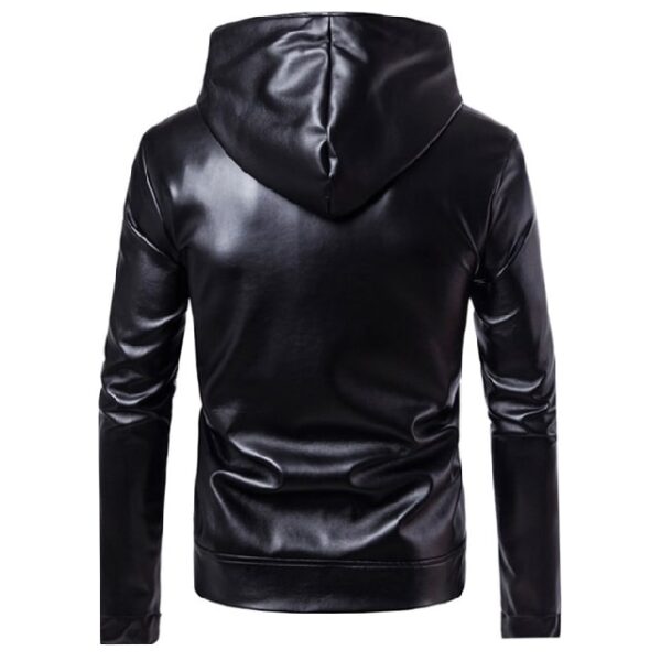 women's Fashion Slanted Zipper Leather Hooded Jacket Back