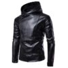 women's Fashion Slanted Zipper Leather Hooded Jacket