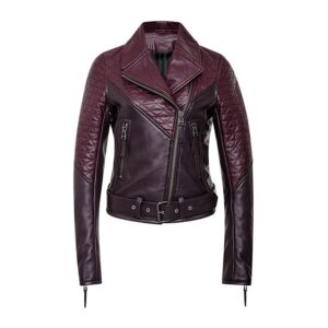 Women Two Tone Quilted Motorcycle Jacket