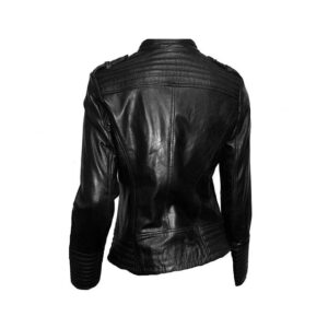 Women Black Stylish Lambskin Leather Jacket back