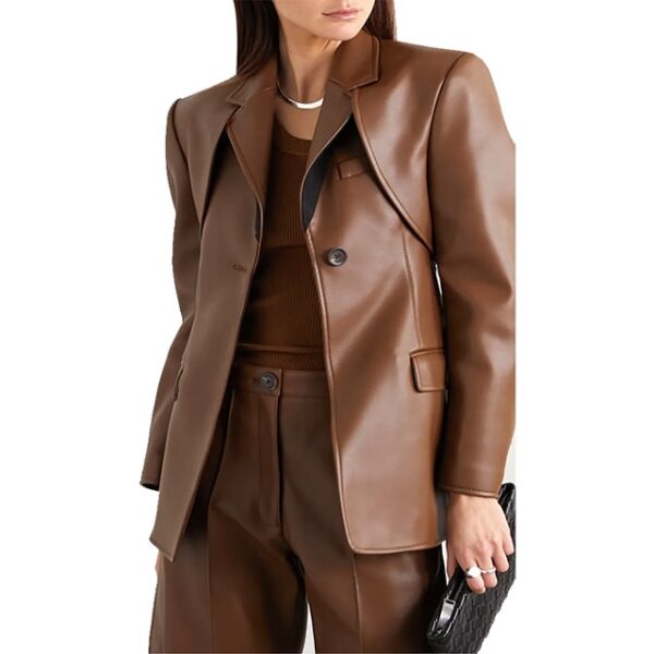 Women Convertible Lambskin Leather Blazer Front View