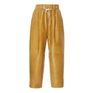 Women Loose Fit Lambskin Leather Tapered Pants