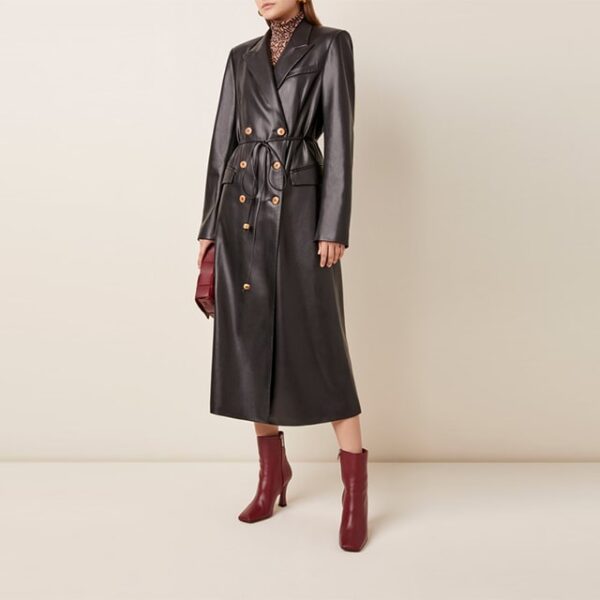 Women's Black Faux Leather Trench Coat