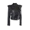 Womens Black Side Flared Leather Jacket