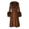 Womens Brown Foxy Shearling Trimmed Leather Trench Coat