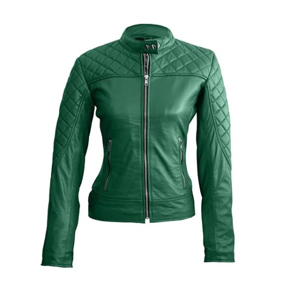 Womens Green Classy Quilted Biker Leather Jacket