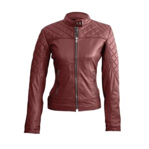 Womens Maroon Classy Quilted Biker Leather Jacket