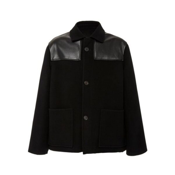 Wool Leather Trimmed Leather Jacket