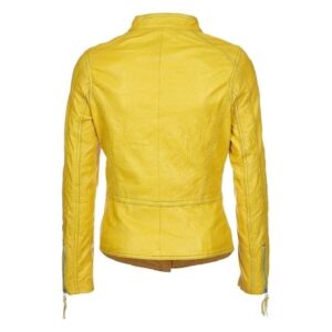 Yellow Lambskin New Leather Motorcycle Jacket Back